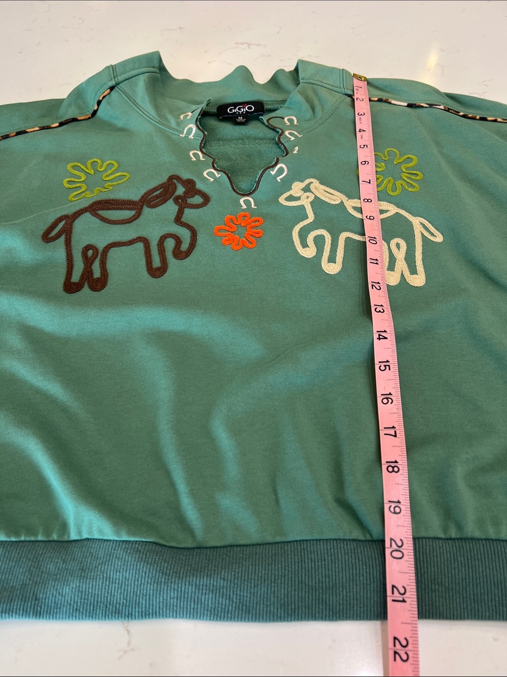 GIGIO USA Vintage Horse Embroidered Green Sweatshirt Top Size M - Picture 10 of 11